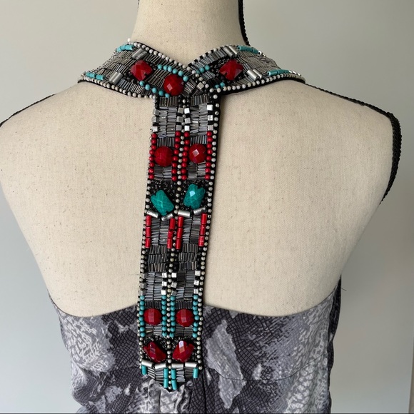 BEBE Silk Beaded Snake Printed Top - Picture 11 of 16